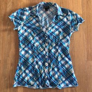 👚 V-NECK BUTTON DOWN SHORT SLEEVE 🦋 LARGE🌷EUC